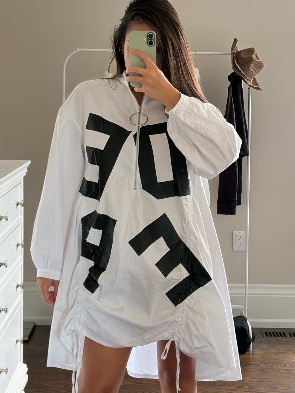 Oversized White Shirt Dress with Bold Black Lettering - Picture 2 of 6